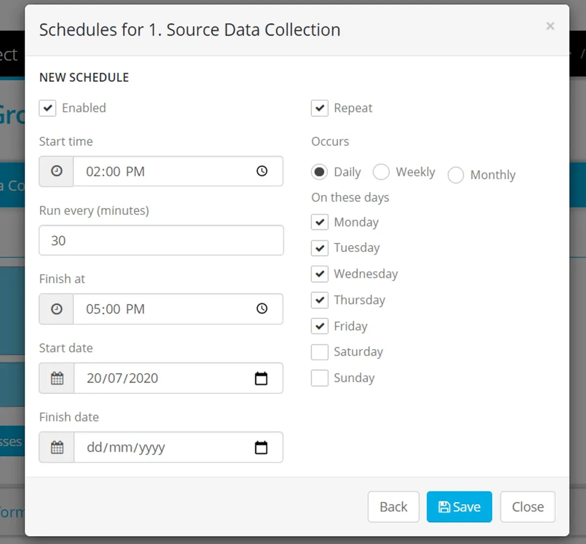 Set up a Time Schedule — after step 4 (screenshot)