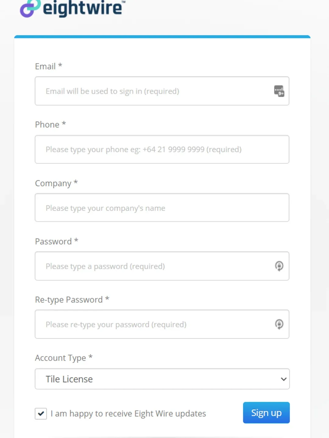 Sign up as an Individual Tile License Account (screenshot)